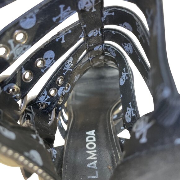 LaModa Women’s Black Faux Leather Platform Gothic Heeled Sandals Size 8 - Picture 5 of 11